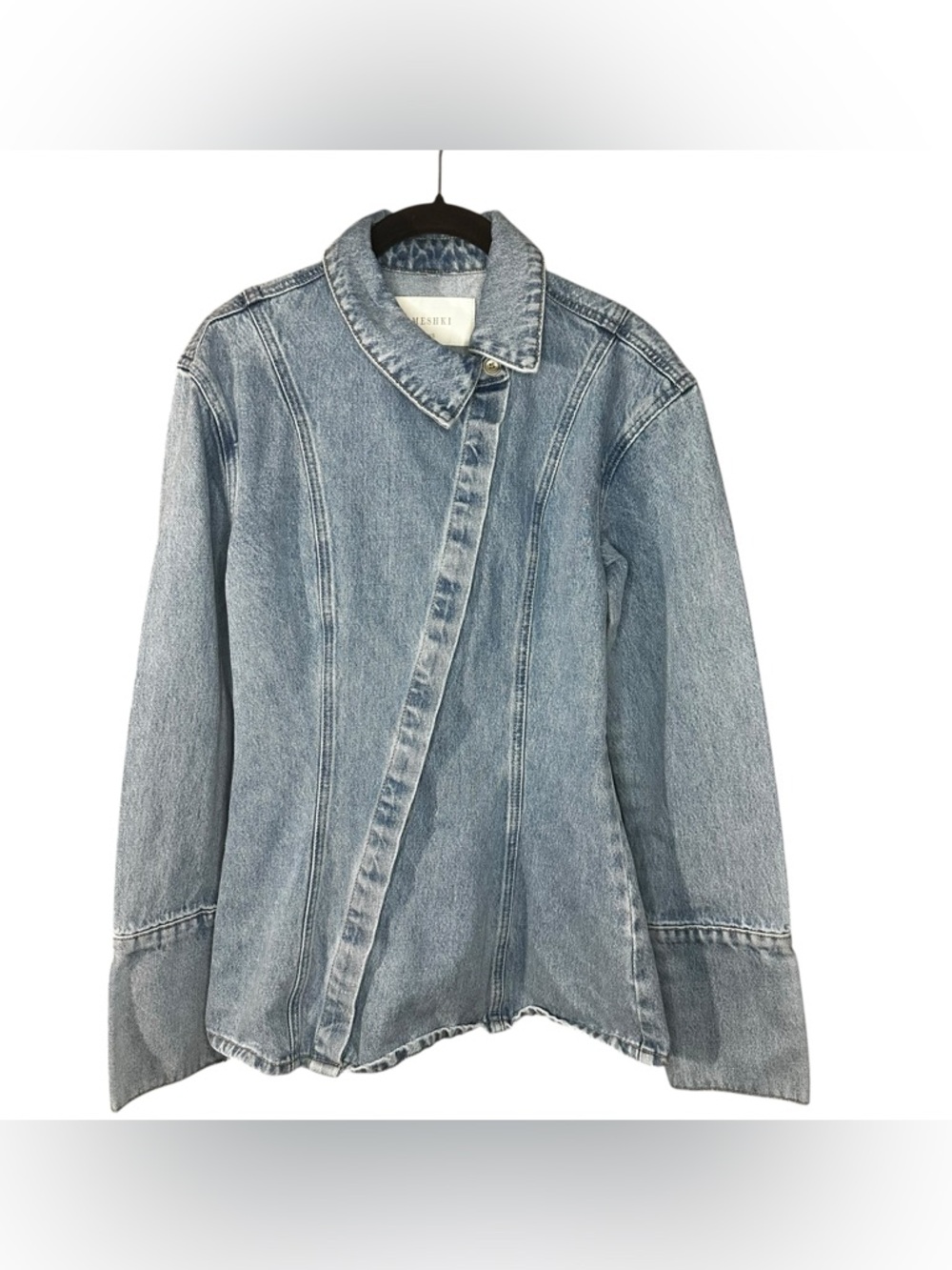 Meshki Light Wash Denim Jacket XS Fitted Button Front 100% Cotton - Picture 8 of 15